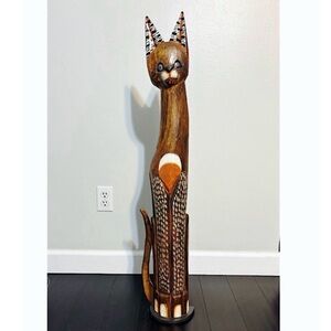 Vintage Indonesian Hand Carved wooden Cat Statue